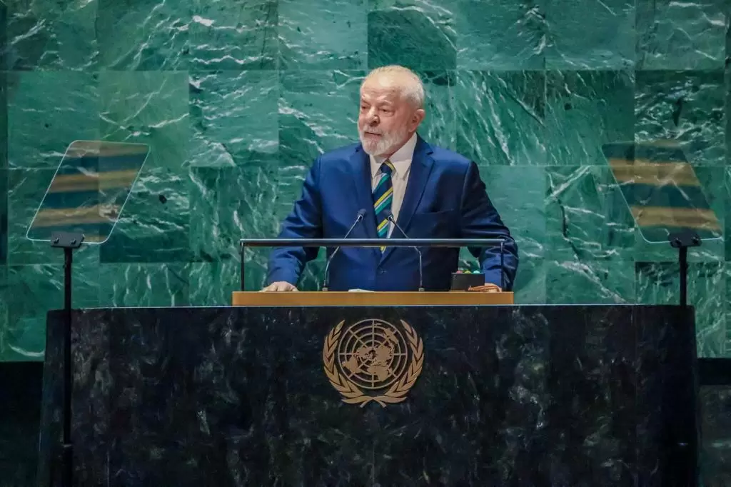 Lula discursando na Assembleia Geral da ONU