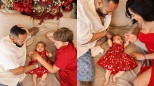 Neymar posa com os filhos e Bruna Biancardi em clima de Natal
