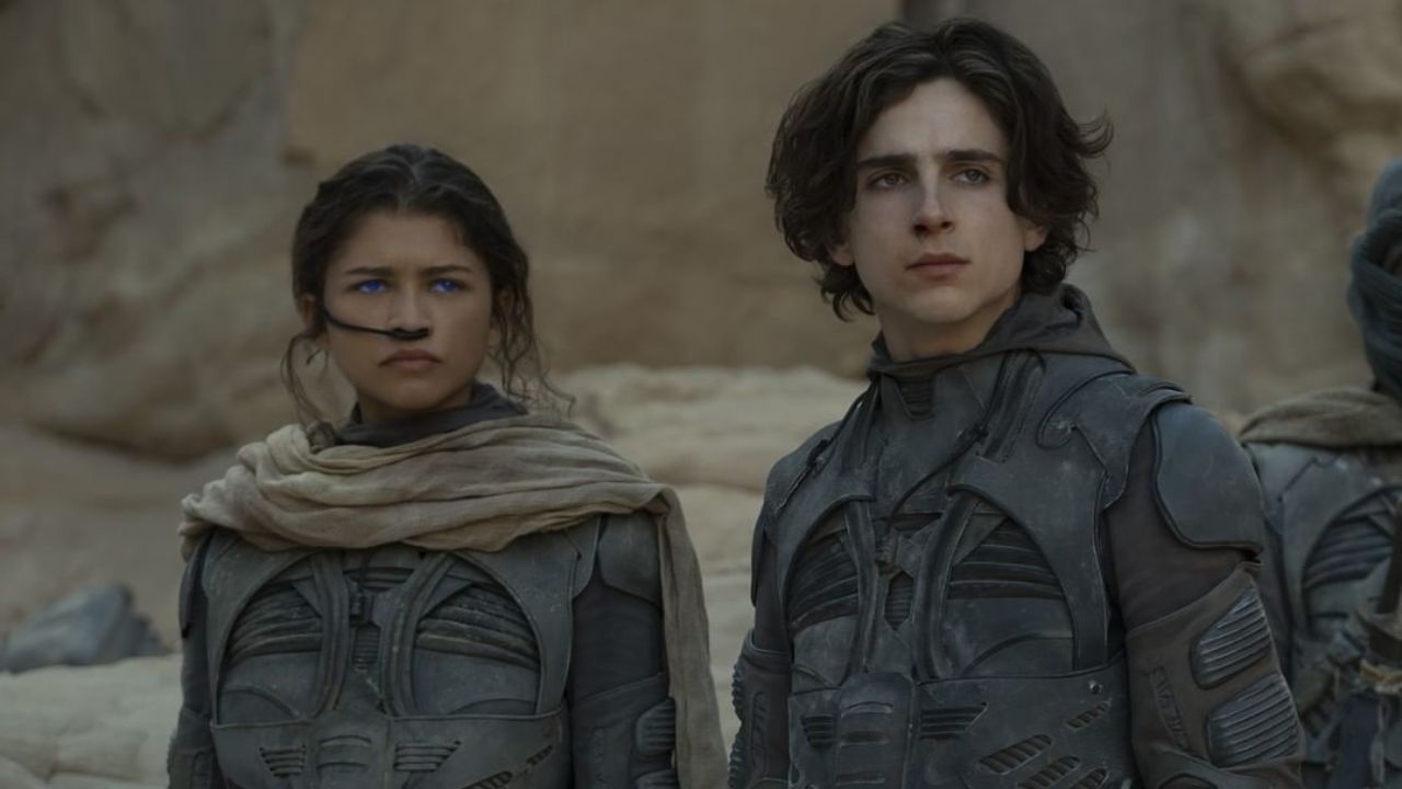 Zendaya e Timothée Chalamet como Chani e Paul Atreides, respectivamente