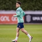 João Gomes durante treino da seleção brasileira no CT do Arsenal