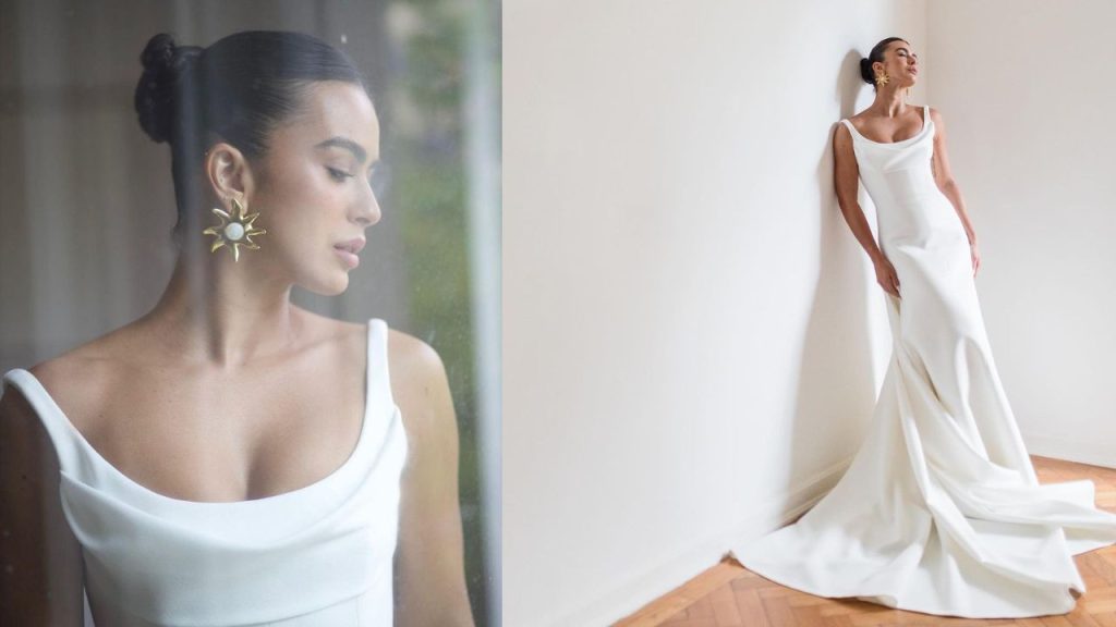 Mari Saad aposta em vestido minimalista para casamento com Rômulo Arantes