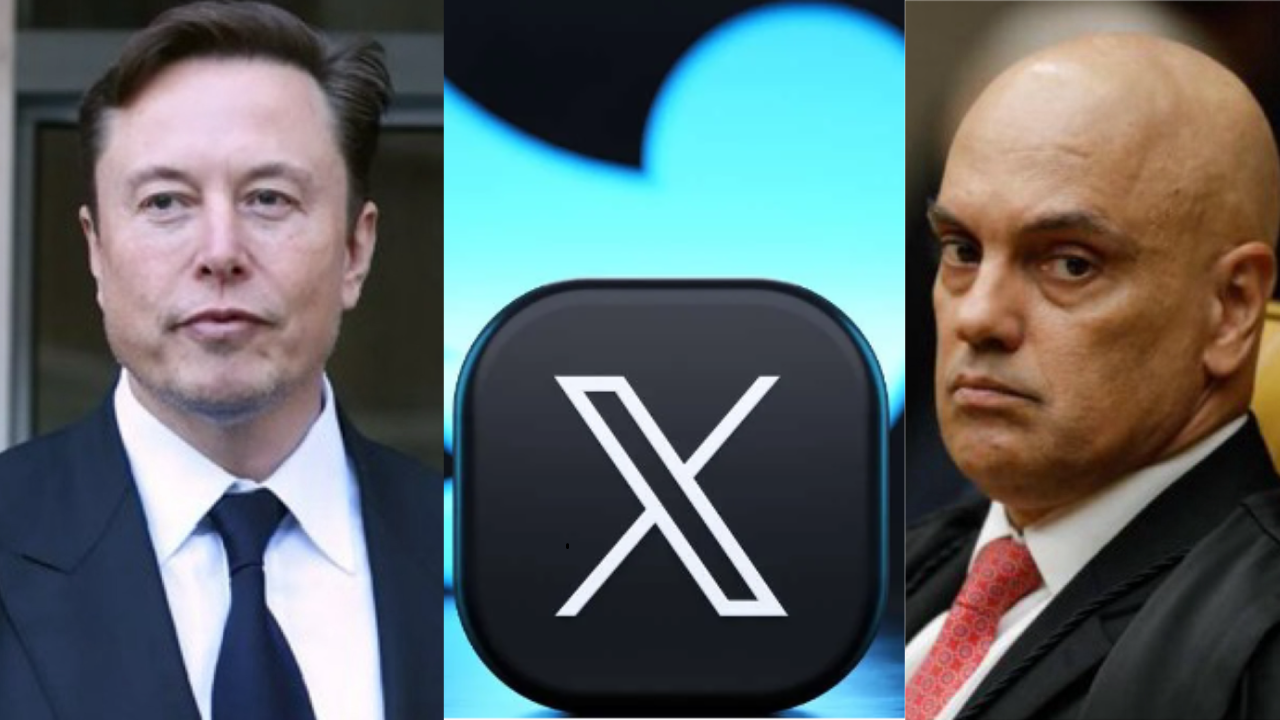 Elon Murk, proprietário da rede social X, e Alexandre de Moraes, ministro do STF