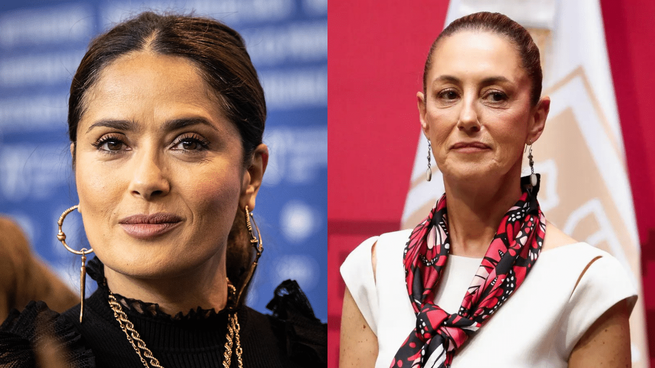 foto destaque da matéria, Salma Hayek e Claudia Sheinbaum