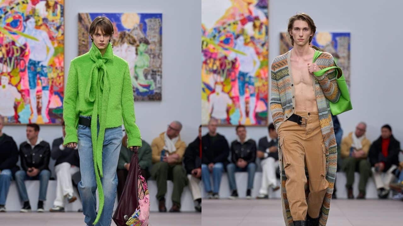 Coleção de outono/inverno 2024 da marca Loewe mostra peças em verde neon.