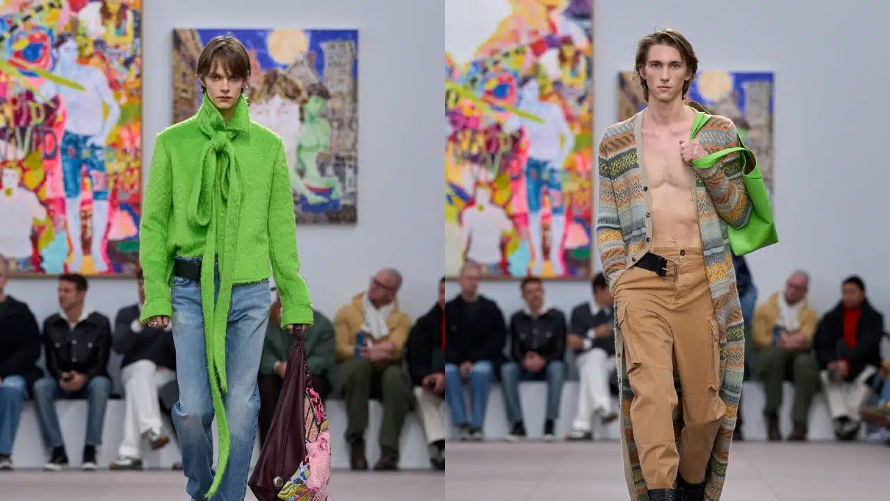 Coleção de outono/inverno 2024 da marca Loewe mostra peças em verde neon.