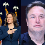 Foto Destaque: Kamala Harris e Elon Musk (reprodução/Getty Images Embed/Bloomberg/Marc Piasecki)