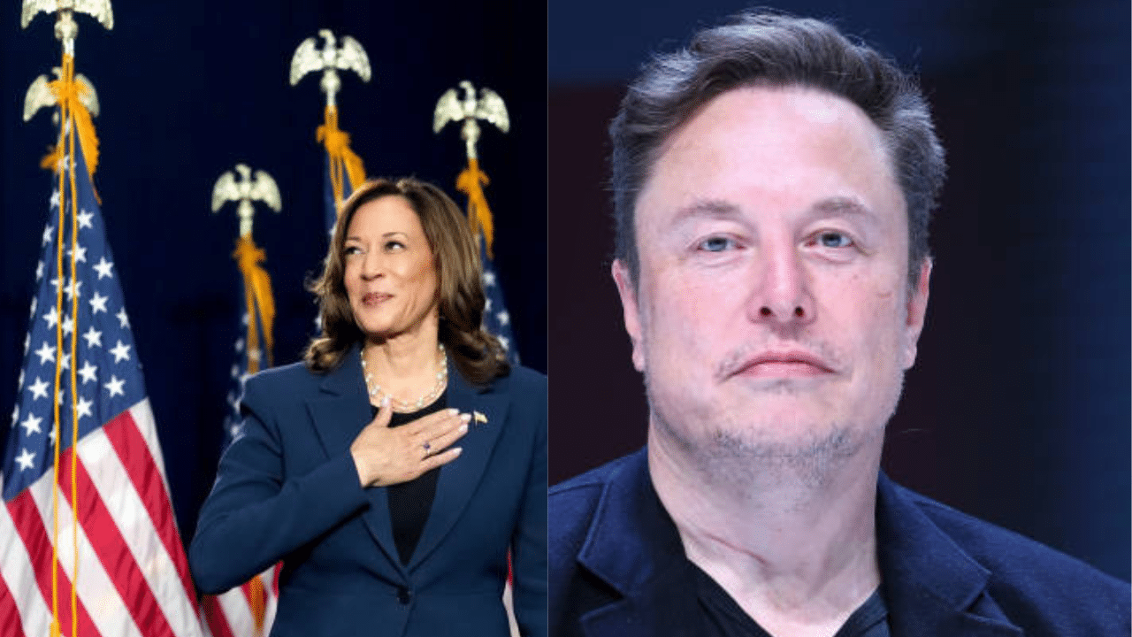 Foto Destaque: Kamala Harris e Elon Musk (reprodução/Getty Images Embed/Bloomberg/Marc Piasecki)