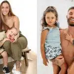 Na primeira imagem Tainá Castro com os filhos; na segunda imagem Léo Pereira com os filhos