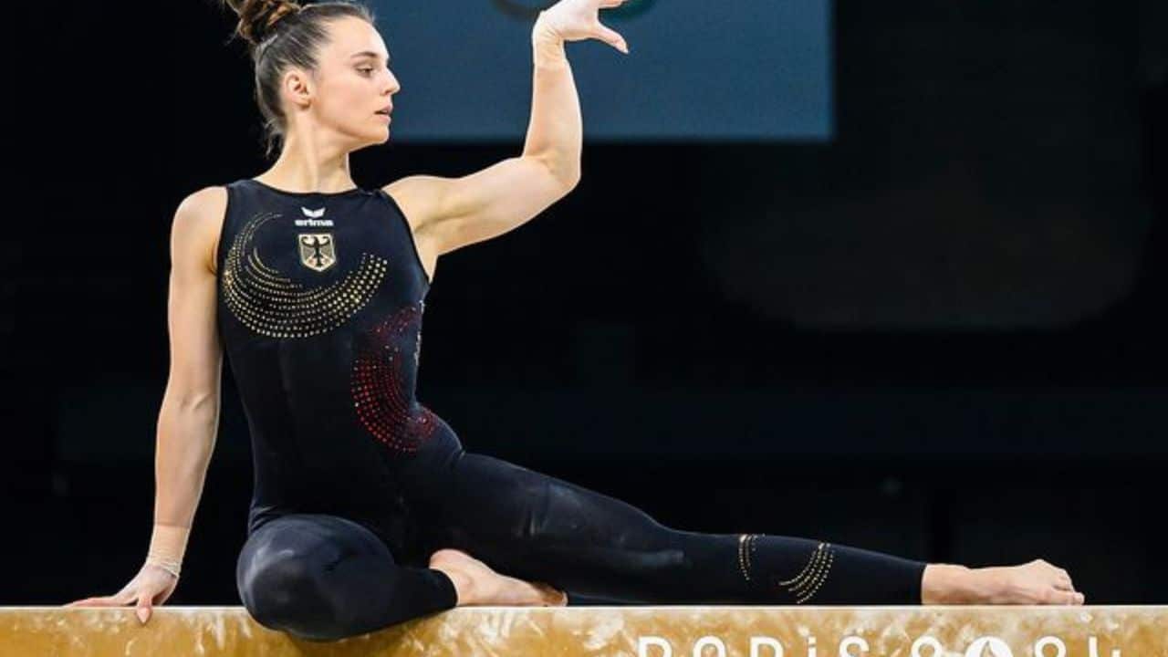 Pauline durante o treino de pódio