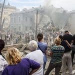 Hospital pediátrico Ohmatdyt após bombardeio em Kiev