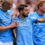 Jogadores do City na partida contra o Chelsea no dia 18/08/2024