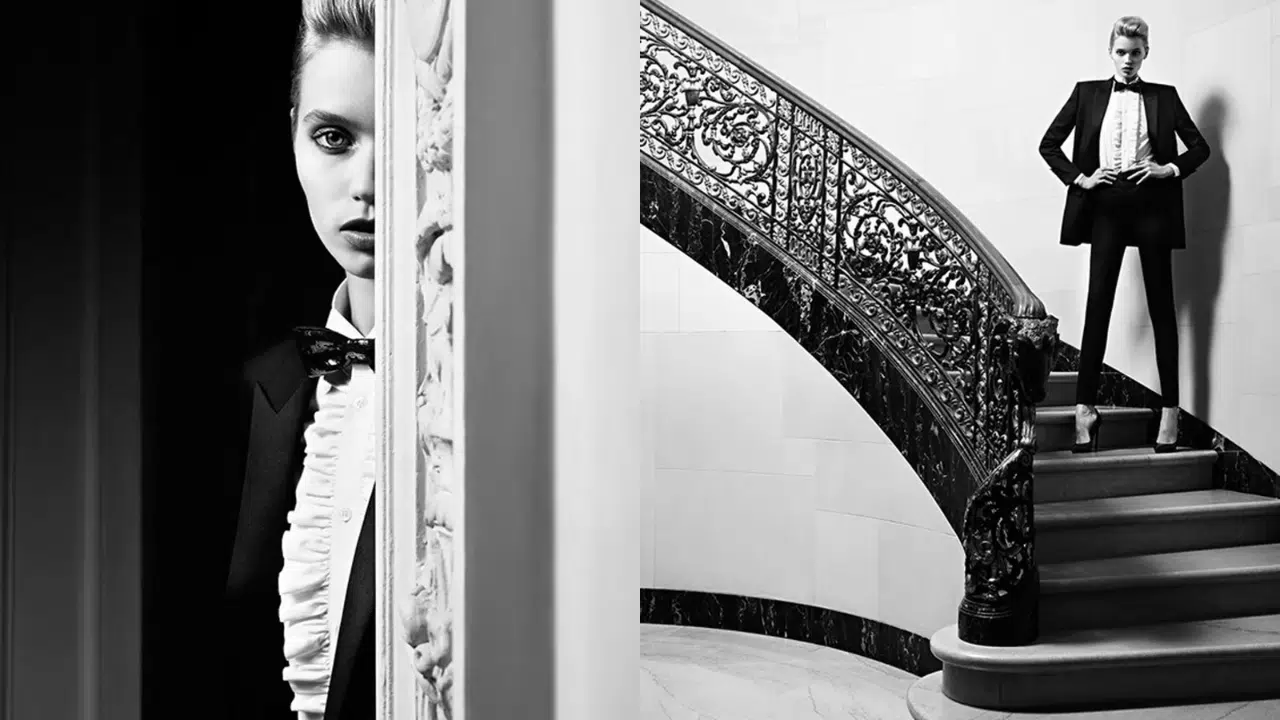 Abbey Lee Kershaw usando Le Smoking por Yves Saint Laurent