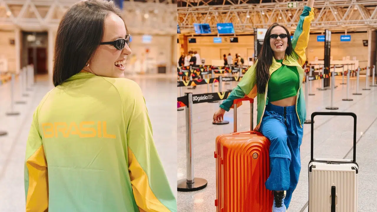 Larissa Manoela exibe look em aeroporto