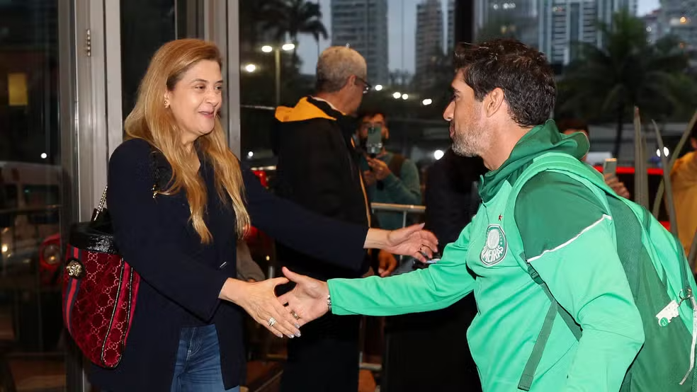 Leila Pereira e Abel Ferreira, técnico do Palmeiras