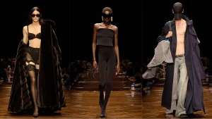 Balenciaga sustenta tom irônico e subversivo com lingerie e ‘bonés-máscaras’ em Paris