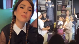Tatá Werneck e Rafa Vitti comemoram aniversário da filha com tema “A Família Addams”