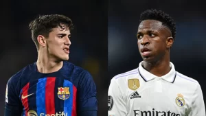 Barcelona x Real Madri: Gavi provoca Vini Jr. com gesto de goleada durante partida