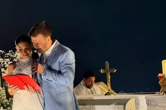 Thais Fersoza e Michel Teló renovam votos de casamento durante cerimônia religiosa aos pés do Cristo Redentor