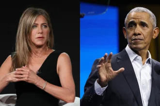 A atriz Jennifer Aniston e o ex- presidente dos EUA Barack Obama