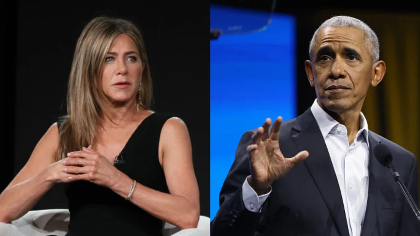 A atriz Jennifer Aniston e o ex- presidente dos EUA Barack Obama