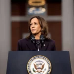 Kamala Harris em discurso reconhecendo sua derrota para Donald Trump nas eleições americanas