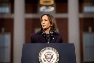 Kamala Harris em discurso reconhecendo sua derrota para Donald Trump nas eleições americanas