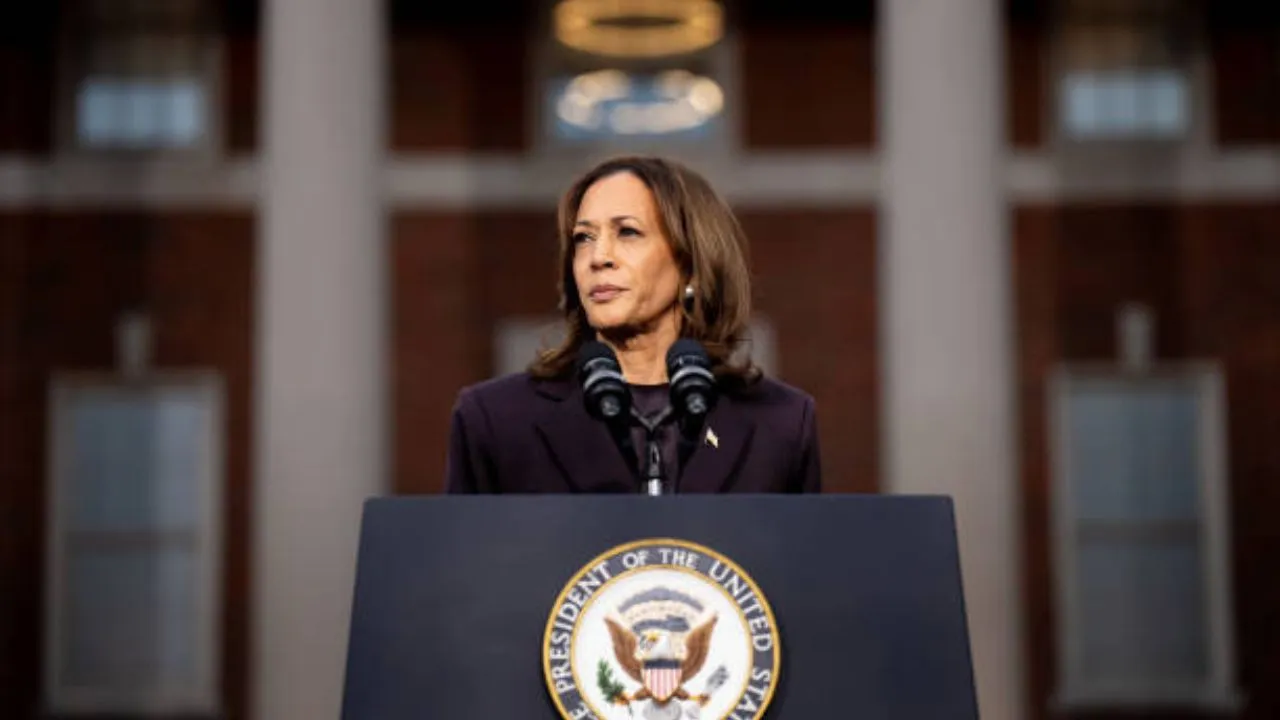 Kamala Harris em discurso reconhecendo sua derrota para Donald Trump nas eleições americanas