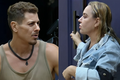 Sacha e Flor discutem durante A Fazenda 16, com expressões tensas, evidenciando o clima de conflito no reality show