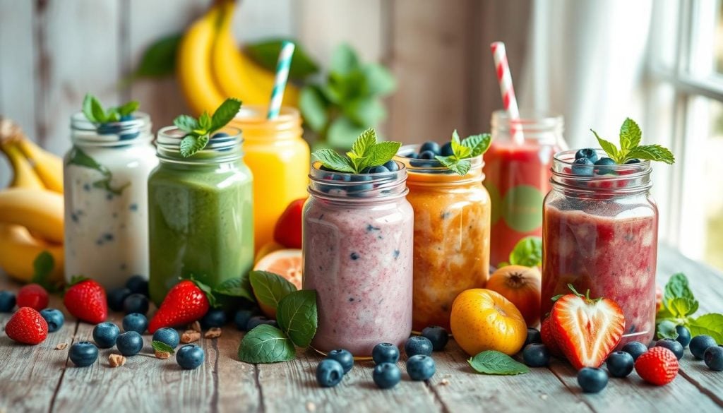 smoothies com frutas variadas