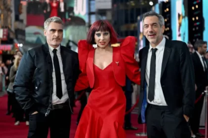 Lady Gaga, Joaquin Phoenix, Todd Philips em premier de Joker 2