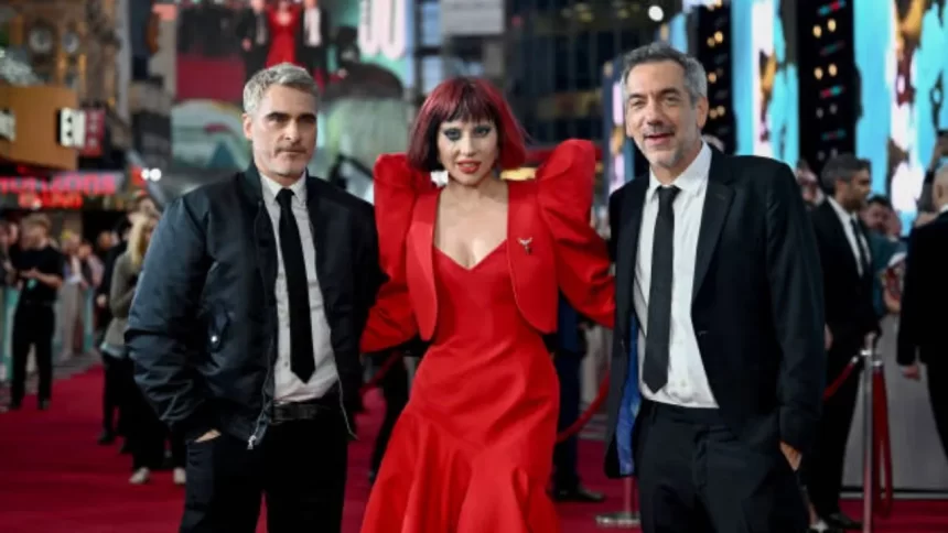 Lady Gaga, Joaquin Phoenix, Todd Philips em premier de Joker 2