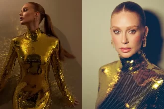 Marina Ruy Barbosa chama a atenção ao usar vestido dourado