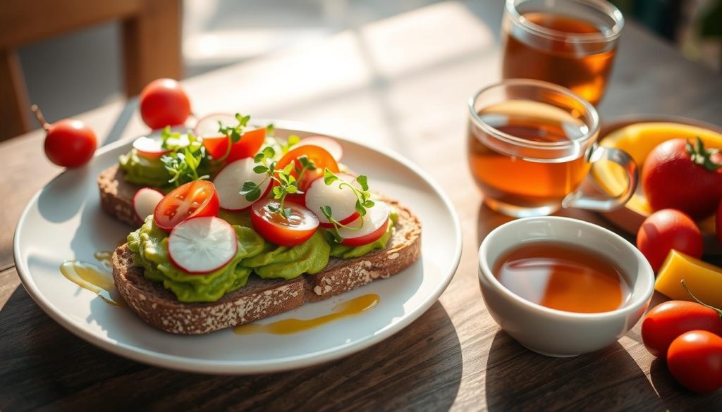 tostadas de abacate para café da manhã saudável