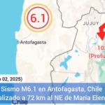 Ilustração oficial mostrando o epicentro do terremoto de magnitude 6,1 que atingiu o norte do Chile nesta tarde de quinta-feira (02)