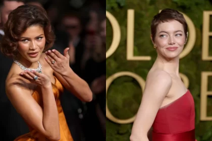 Zendaya e Emma Stone no tapete vermelho do Globo de Ouro