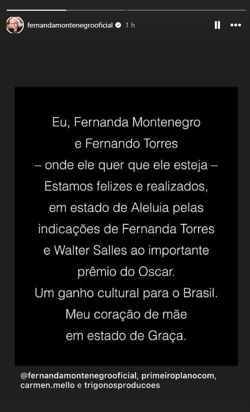 Fernanda Montenegro presta homenagem à filha 