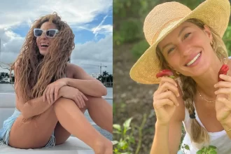 Amigas, Shakira e Gisele, em fotos divulgadas em seus perfis