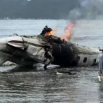 Imagem do jatinho após explosão em Ubatuba