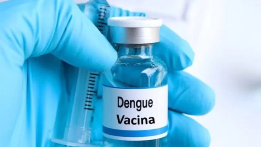 Profissional de saúde administrando vacina contra a dengue