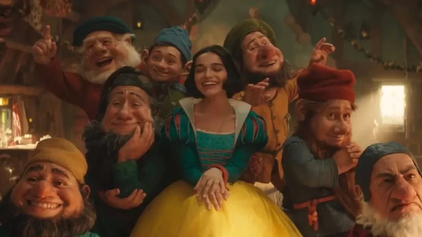 Branca de neve cantando junto aos anões