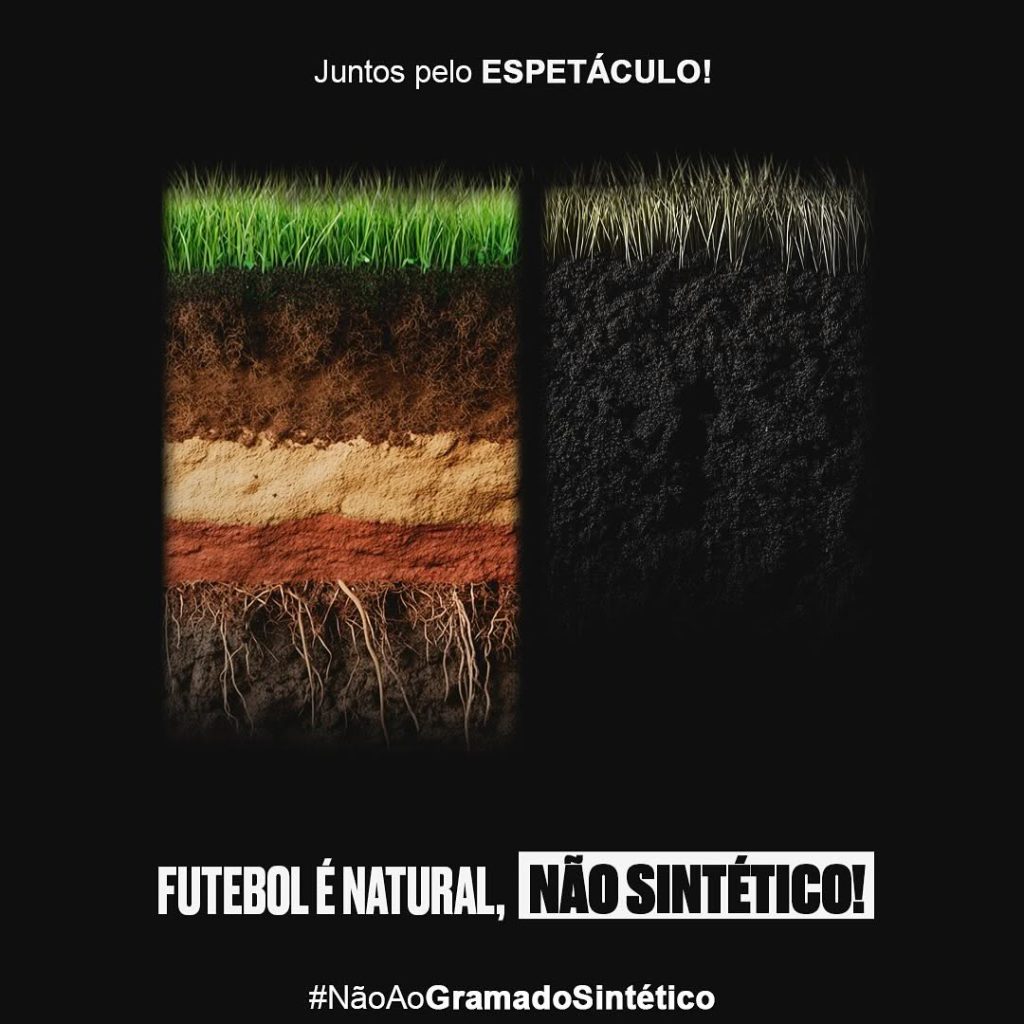 imagem divulgada pelos jogadores. A publicação destaca a frase: "Juntos pelo espetáculo. Futebol é natural, não sintético"