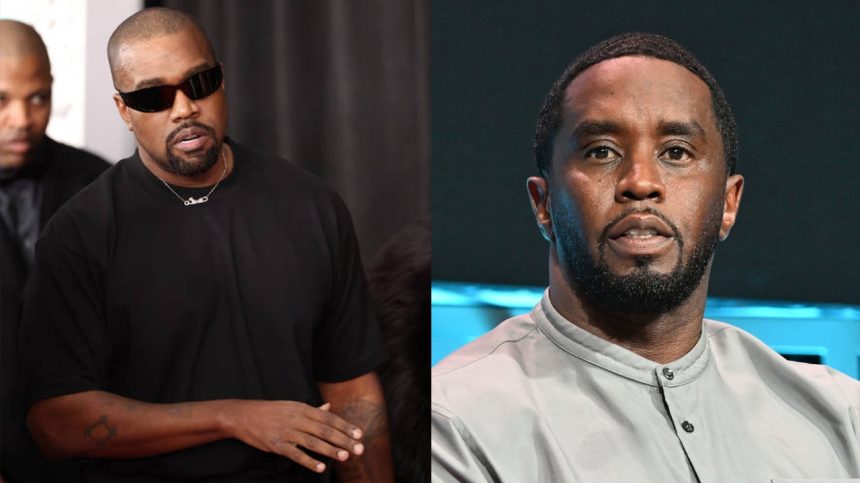 Foto destaque: Kanye West no tapete vermelho do Grammy e P.Diddy em entrevista (reprodução/Matt Winkelmeyer/Getty Images/Paras Griffin/Getty Imagens Embed)