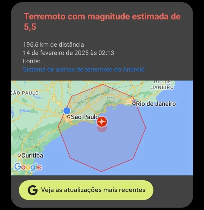 Notificação falsa de terremoto