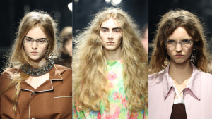 Cabelos com frizz chamam a atenção durante desfile da Prada
