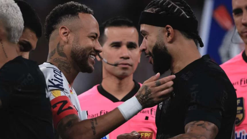 Neymar e Depay em partida do Paulistão 2025