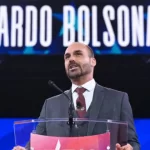 Eduardo Bolsonaro durante a Conferência Anual de Ação Política Conservadora (CPAC) em 2025, nos Estados Unidos