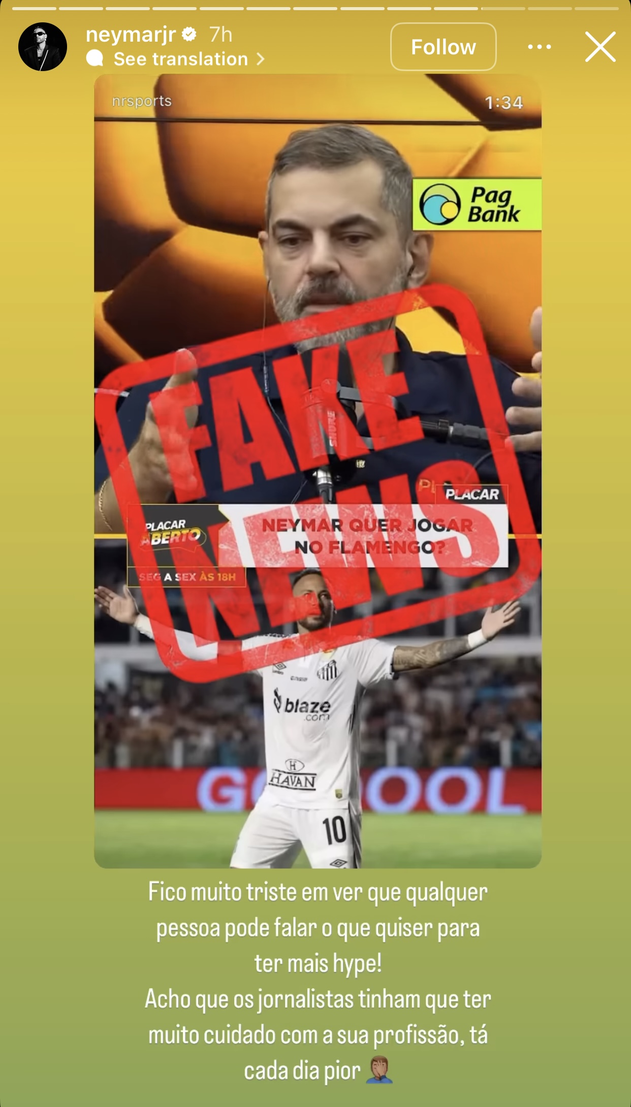 Neymar desmente rumor sobre o Flamengo e dispara contra jornalista: “Cheio de mentira”
