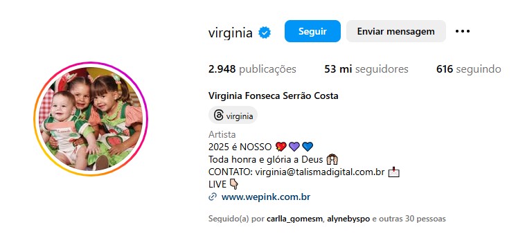 Virginia e Zé Felipe atualizam perfis após fim do casamento