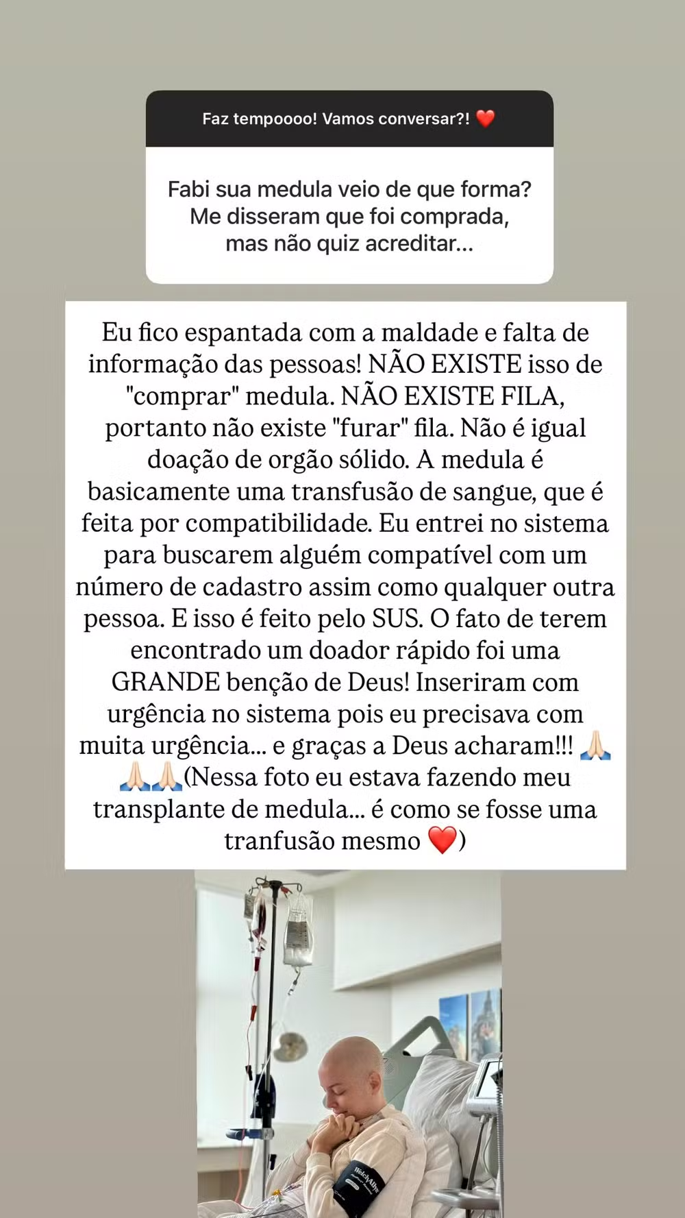 Fabiana Justus desmente boato de compra de medula óssea: "Maldade e desinformação"