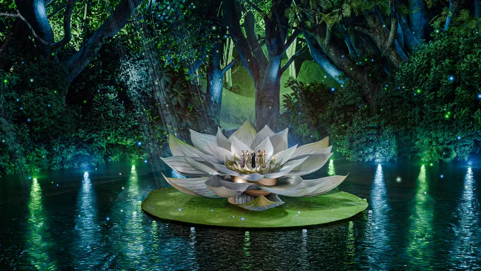 Projeção do Palco Amazônia Live - Hoje e Sempre em que Mariah Carey e outras artistas irão se apresentar em 17 de setembro.